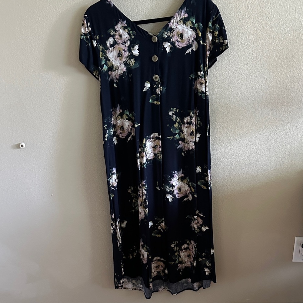 J. Jill Floral Midi Dress - Black and Pink - Picture 3 of 4